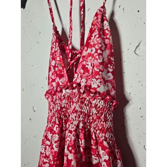 Floral Babydoll Halter Tiered Mini Dress Size Medium Fairy Y2K Whimsical Boho - Picture 5 of 10